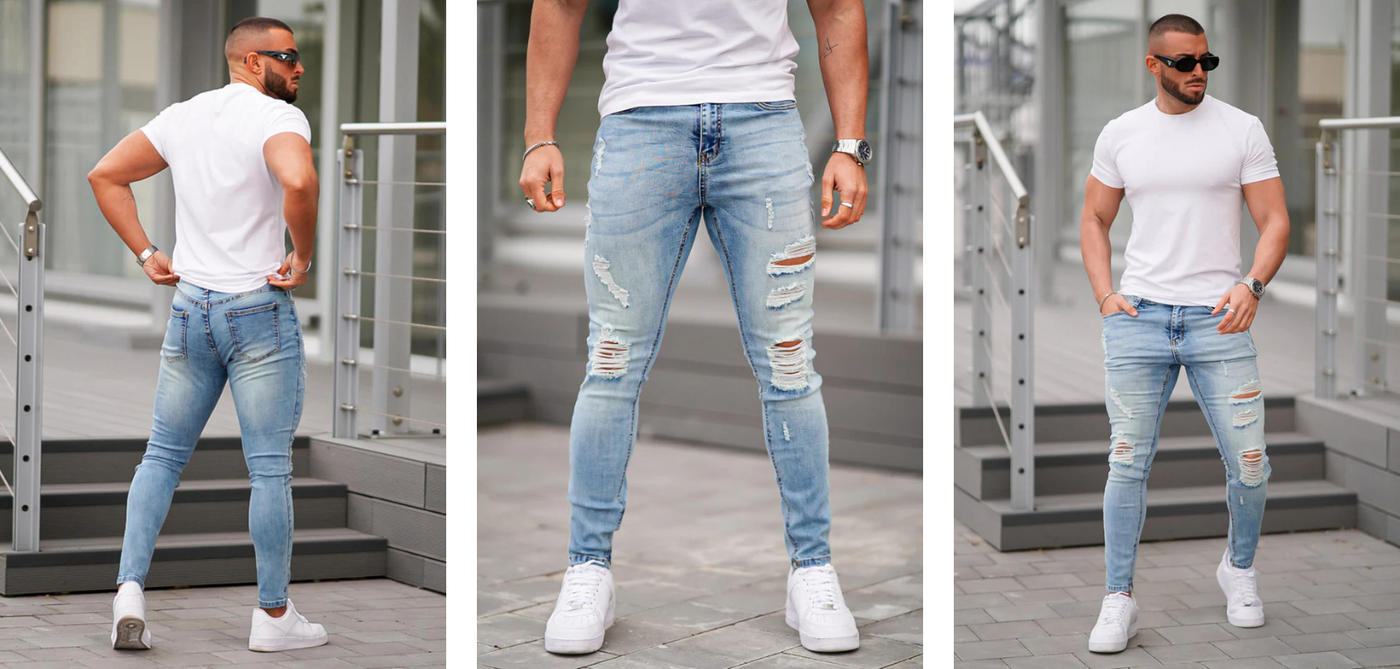 what to wear with light blue jeans men