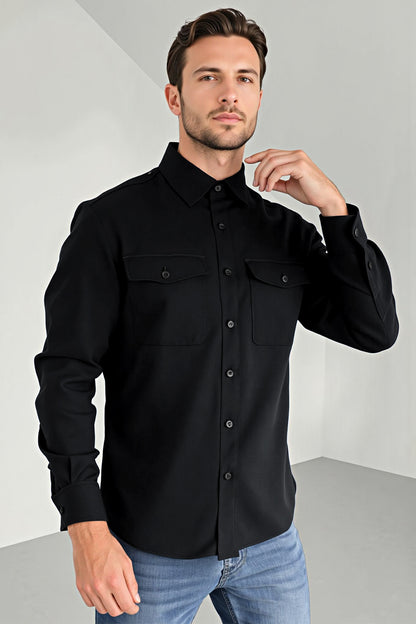 Gingtto Men's Slim Fit Casual Shirt – Black Button-Up