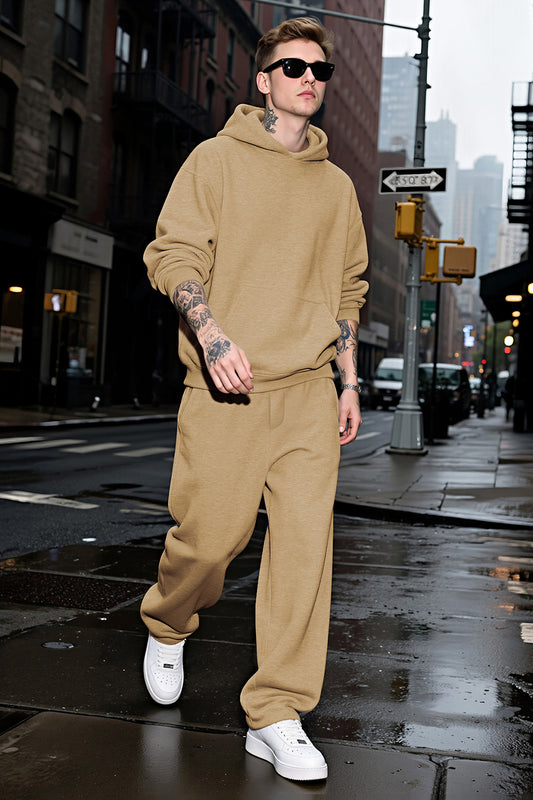 Men Pulloverl Hoodie Set - Khaki