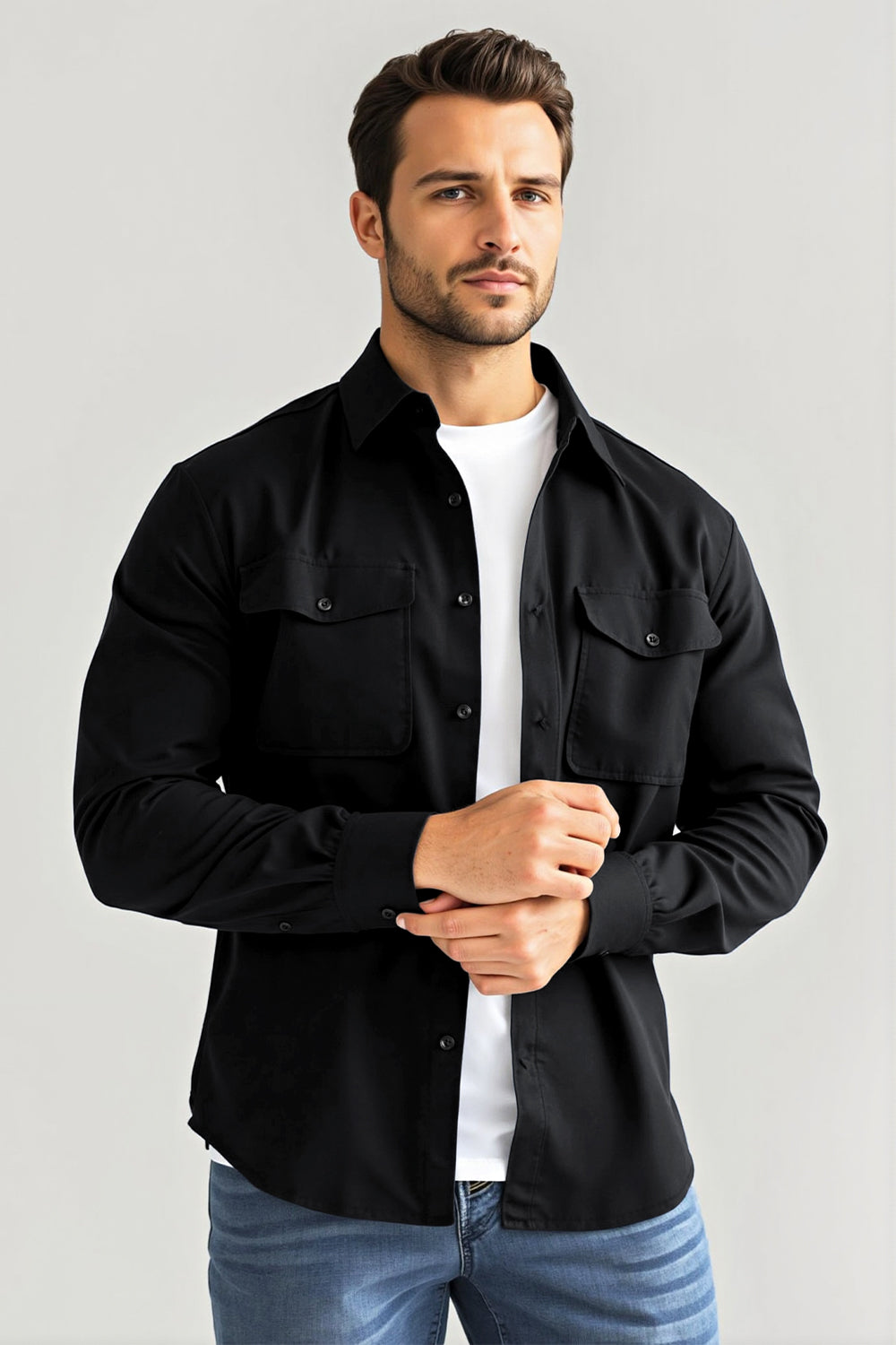 Gingtto Men's Slim Fit Casual Shirt – Black Button-Up