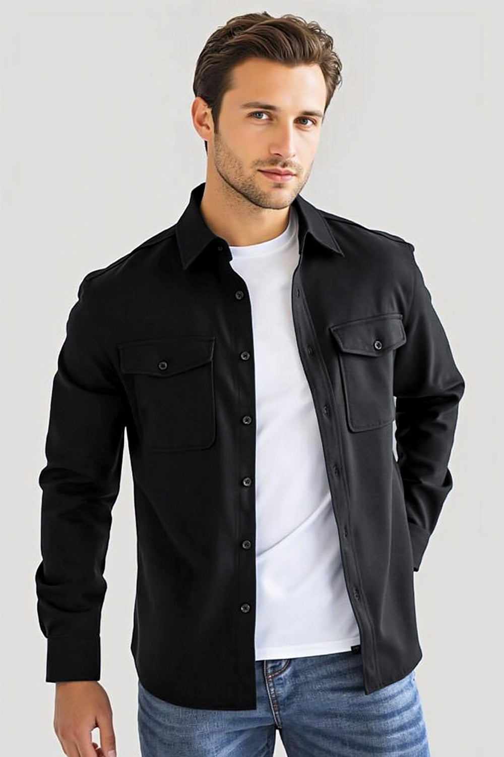 Gingtto Men's Slim Fit Casual Shirt – Black Button-Up