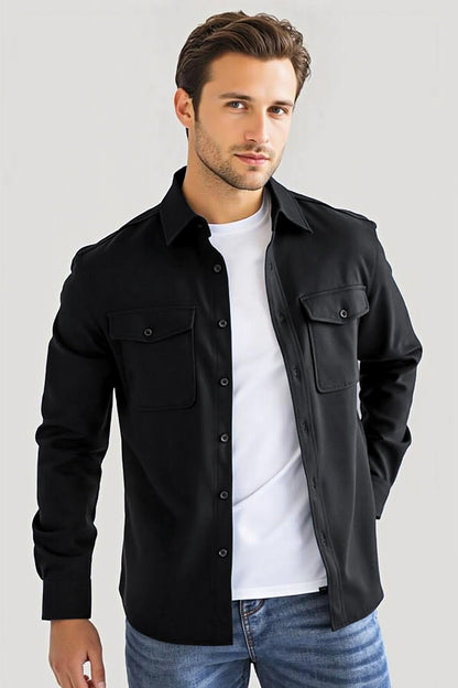 Gingtto Men's Slim Fit Casual Shirt – Black Button-Up