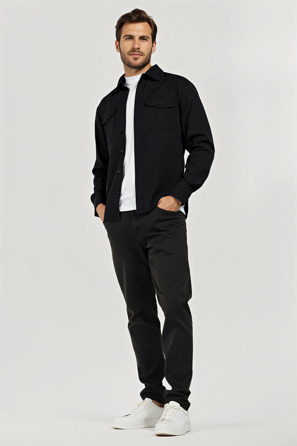 Gingtto Men's Slim Fit Casual Shirt – Black Button-Up
