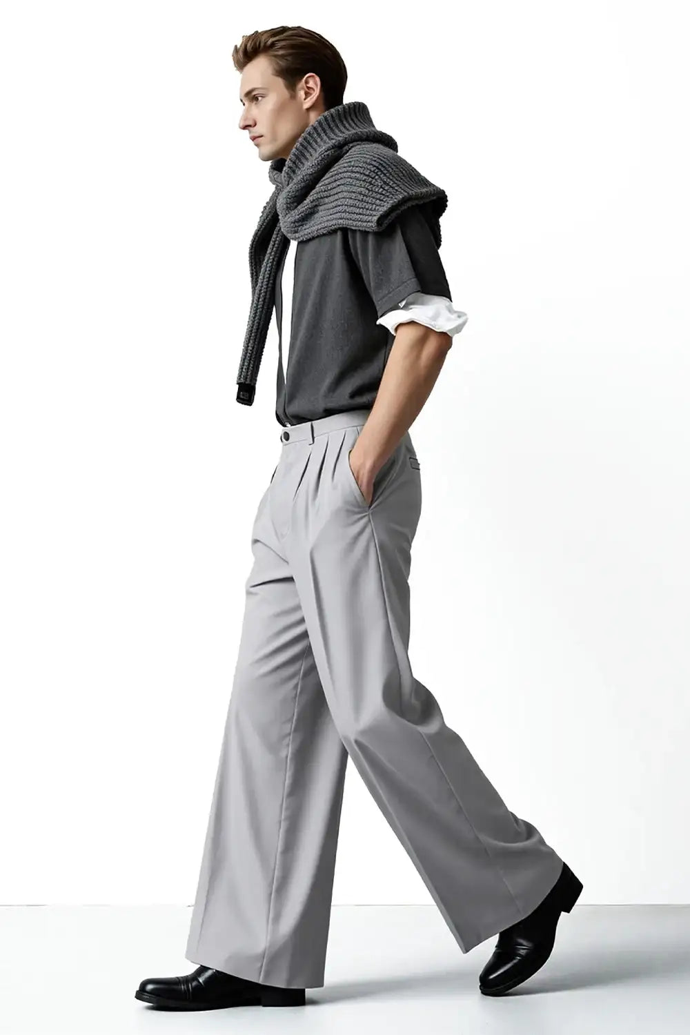grey baggy dress pants Buy Grey Pinstriped Baggy Fit Trousers Online at Best Price