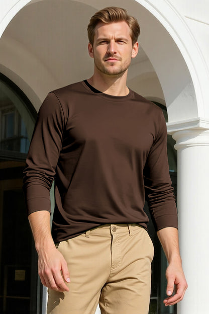 Men's Mercerized Cotton Long Sleeves T-Shirt - Brown