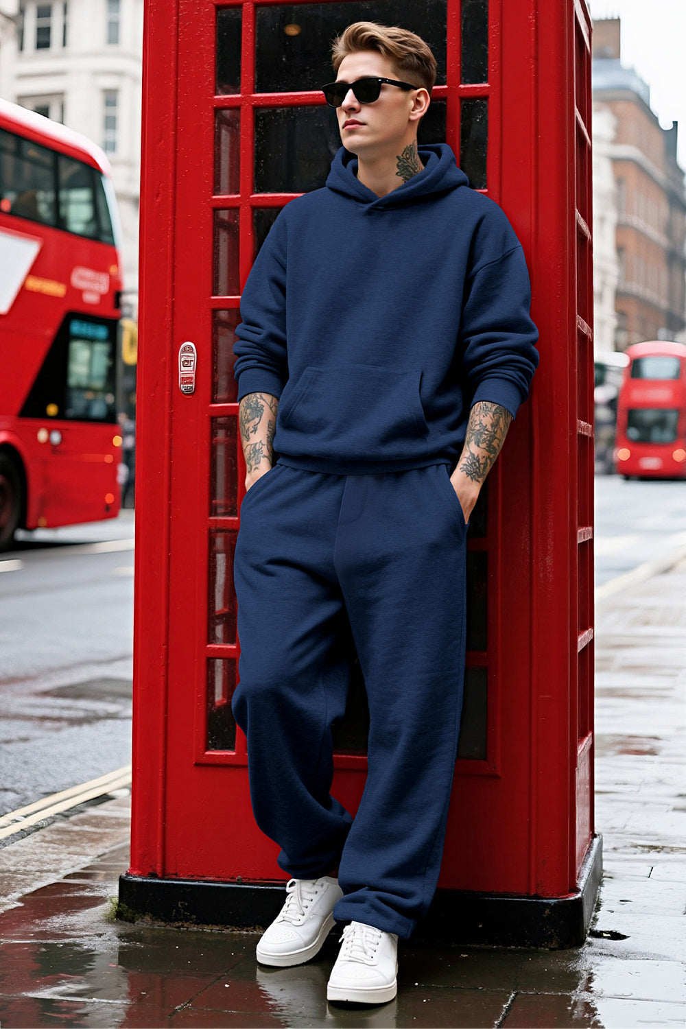 Men Pulloverl Hoodie Set - Blue