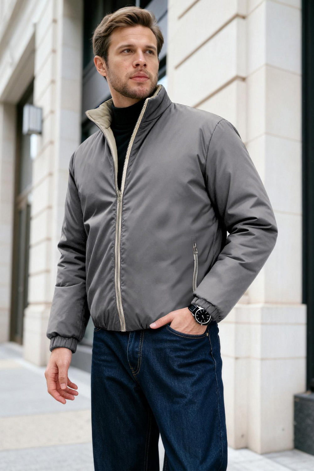 Men's Reversible Coat- Grey