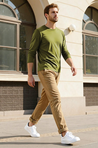 Men's Mercerized Cotton Long Sleeves T-Shirt - Green