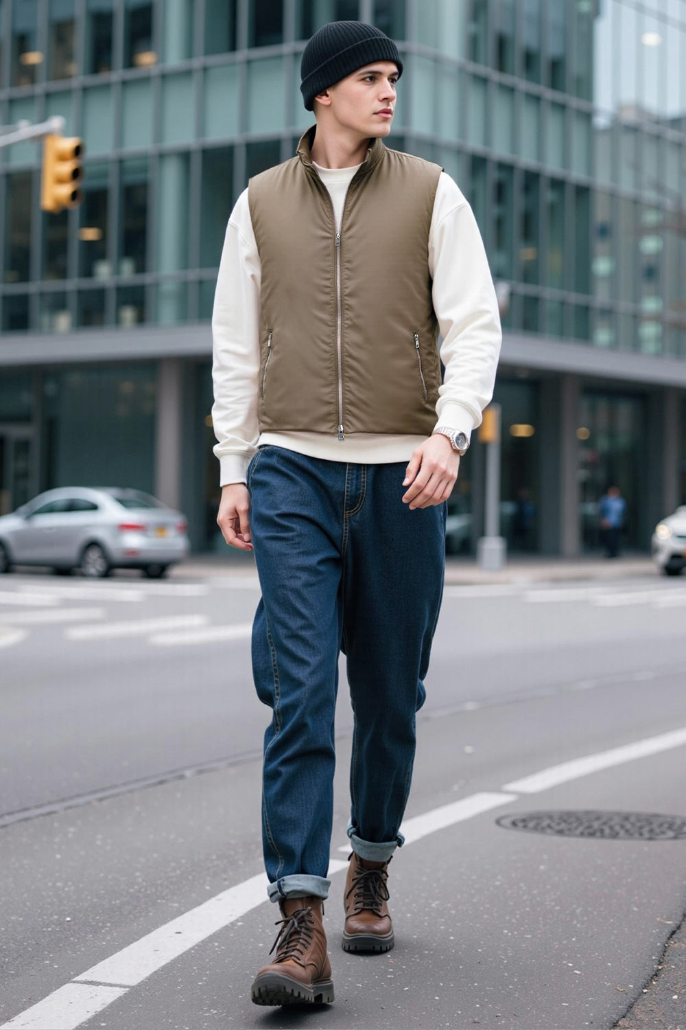 Men's Quilted Vest - Brown