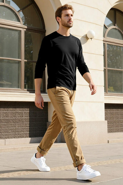 Men's Mercerized Cotton Long Sleeves T-Shirt - Black