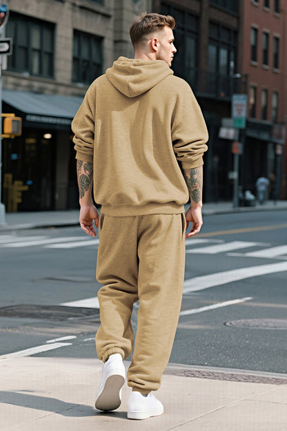 Men Pulloverl Hoodie Set - Khaki