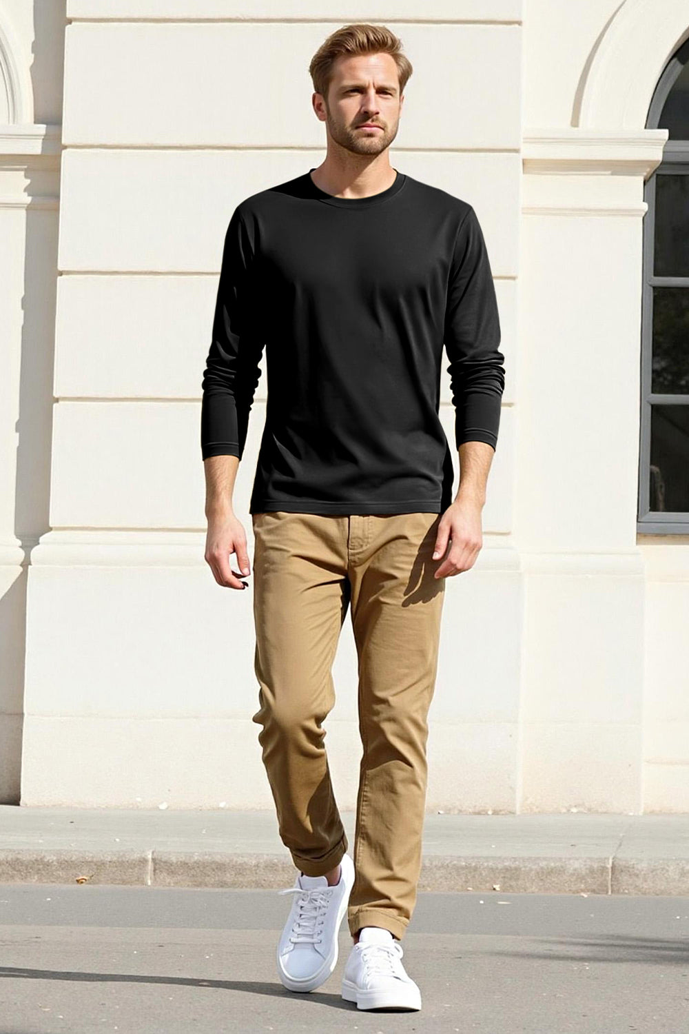 Men's Mercerized Cotton Long Sleeves T-Shirt - Black