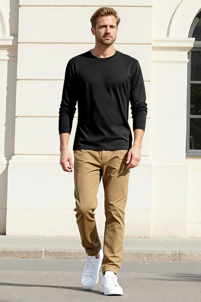 Men's Mercerized Cotton Long Sleeves T-Shirt - Black