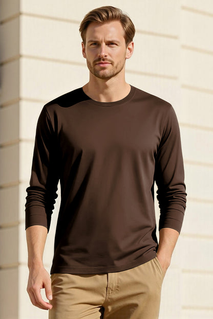 Men's Mercerized Cotton Long Sleeves T-Shirt - Brown