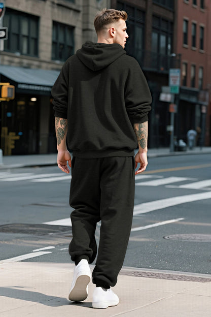 Men Pulloverl Hoodie Set - Black