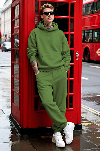 Men Pulloverl Hoodie Set - Green