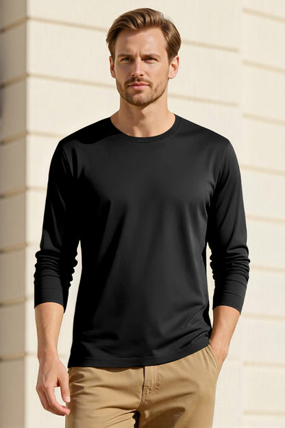 Men's Mercerized Cotton Long Sleeves T-Shirt - Black
