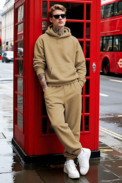 Men Pulloverl Hoodie Set - Khaki