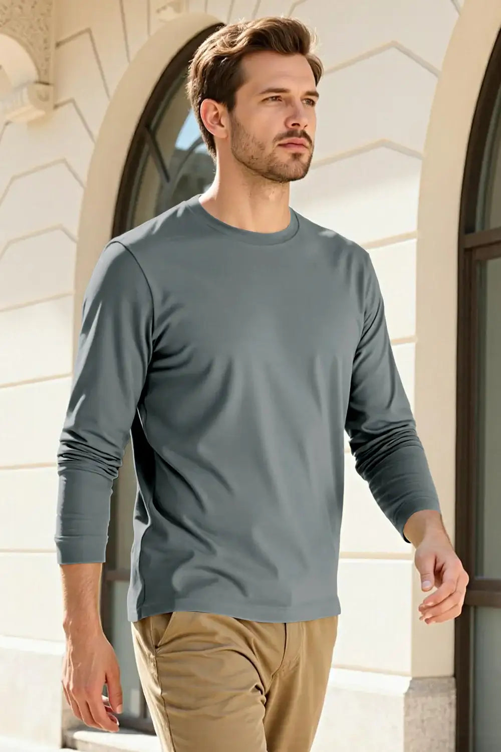 Men's Mercerized Cotton Long Sleeves T-Shirt - Grey For Sale – GINGTTO