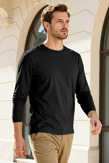 Men's Mercerized Cotton Long Sleeves T-Shirt - Black