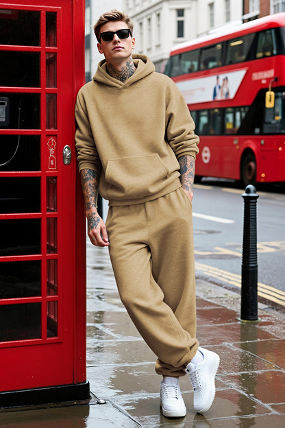 Men Pulloverl Hoodie Set - Khaki