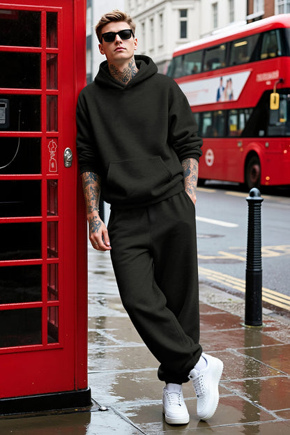 Men Pulloverl Hoodie Set - Black