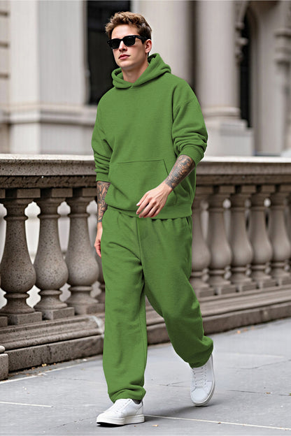 Men Pulloverl Hoodie Set - Green