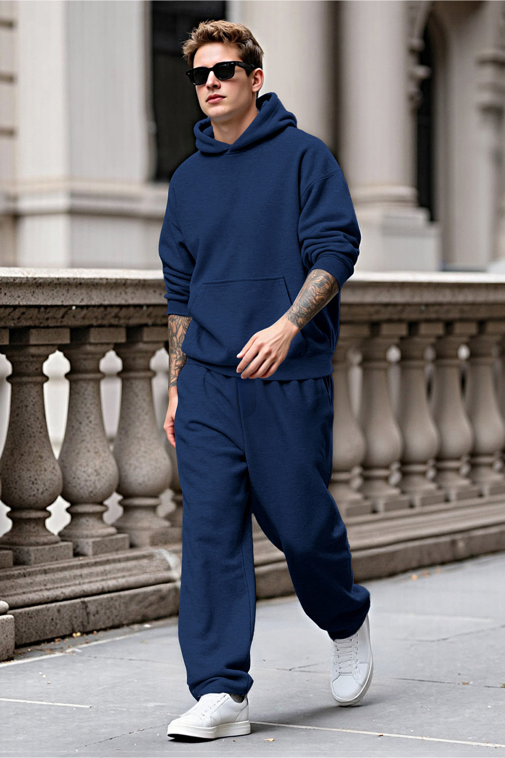 Men Pulloverl Hoodie Set - Blue