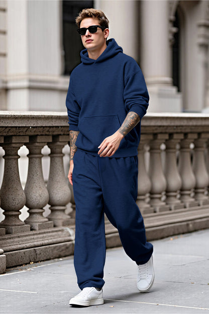 Men Pulloverl Hoodie Set - Blue