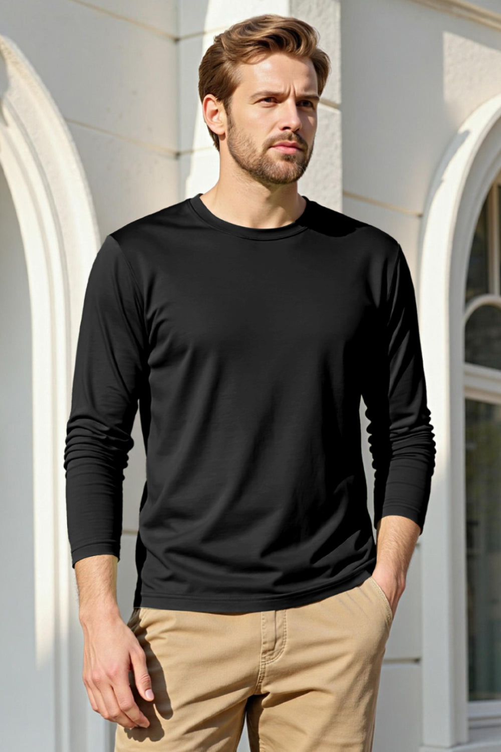 Men's Mercerized Cotton Long Sleeves T-Shirt - Black
