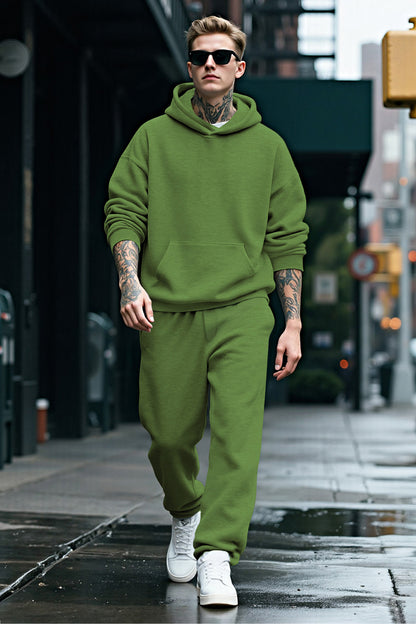 Men Pulloverl Hoodie Set - Green