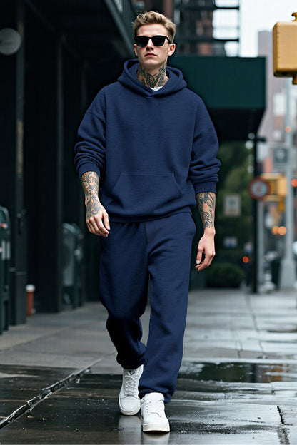Men Pulloverl Hoodie Set - Blue