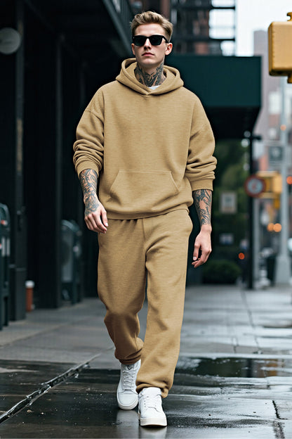 Men Pulloverl Hoodie Set - Khaki