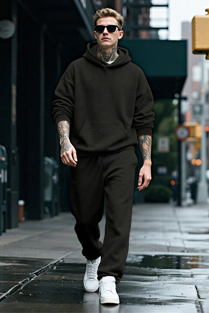 Men Pulloverl Hoodie Set - Black