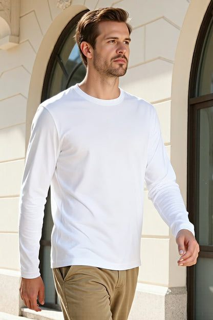 Men's Mercerized Cotton Long Sleeves T-Shirt - White