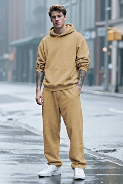 Men Pulloverl Hoodie Set - Khaki