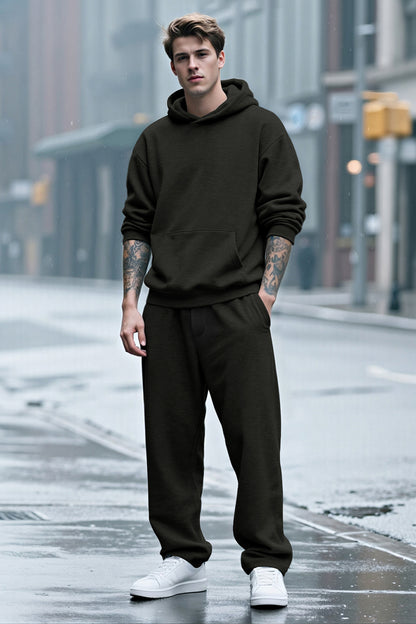 Men Pulloverl Hoodie Set - Black