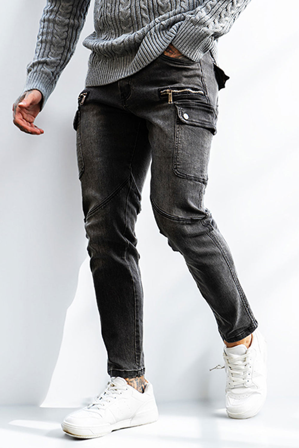 Gray Skinny Jeans Mens - Multi Pocket