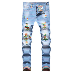 Straight ripped jeans light blue