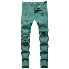 Turquoise ripped casual jeans