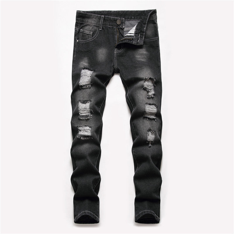 Men's black patch ripped jeans