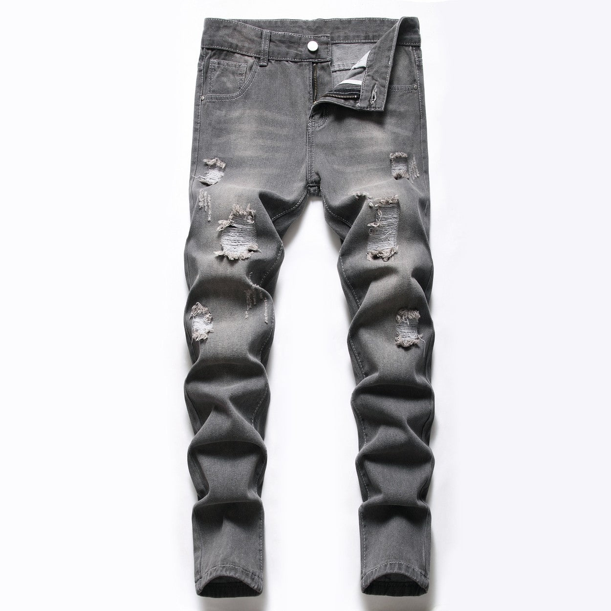 Men's gray patch ripped jeans