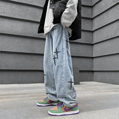 Men's trendy wide-leg jeans