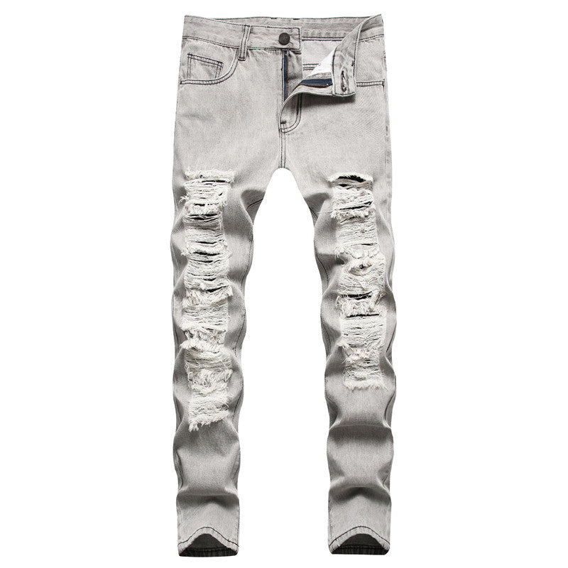 Men's ripped gray casual jeans