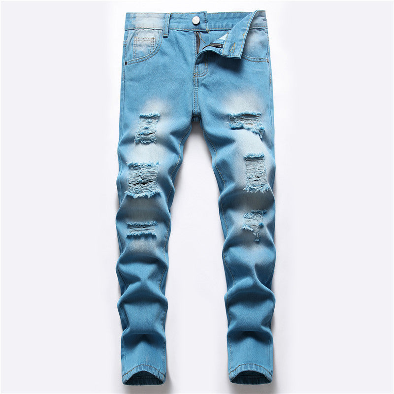 Men's ripped blue casual jeans