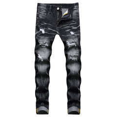 Men's straight ripped trousers, black