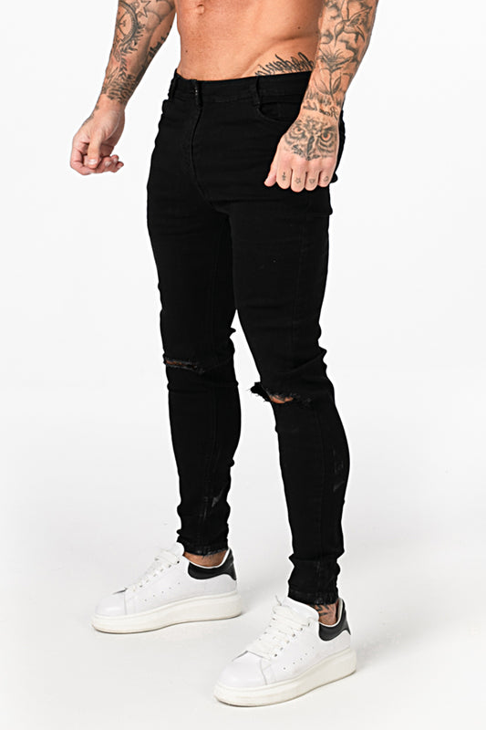 Ripped Custom Bleach Jeans Skinny Jeans-Noir
