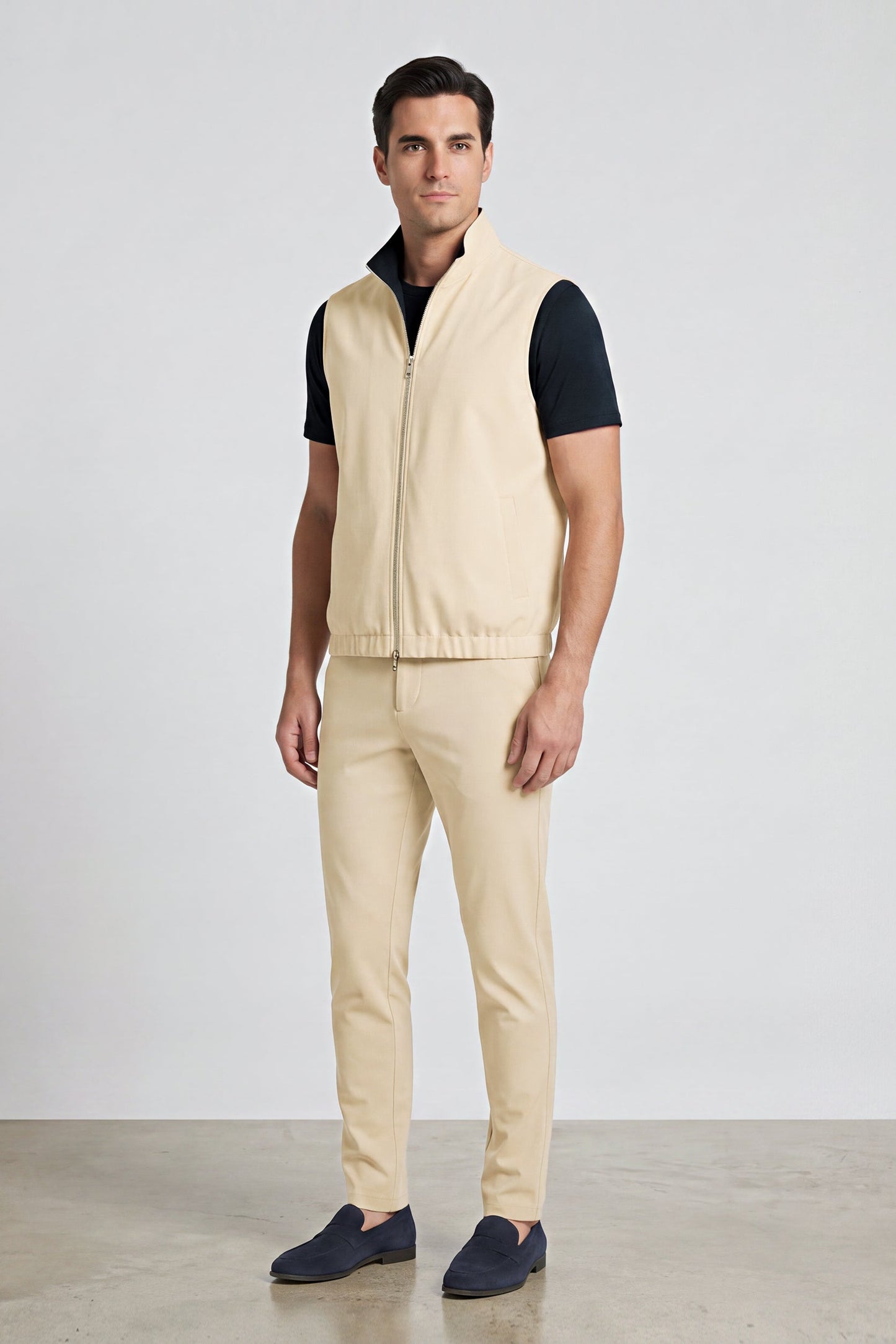 Men's 3-Piece Casual Set with Reversible Vest - Dark Navy