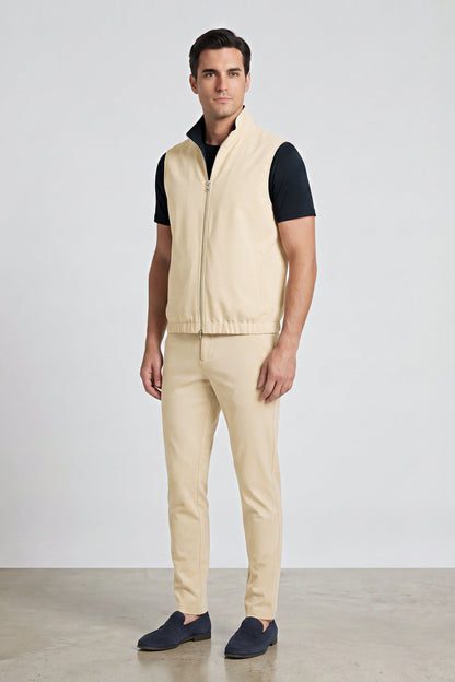 Men's 3-Piece Casual Set with Reversible Vest - Dark Navy