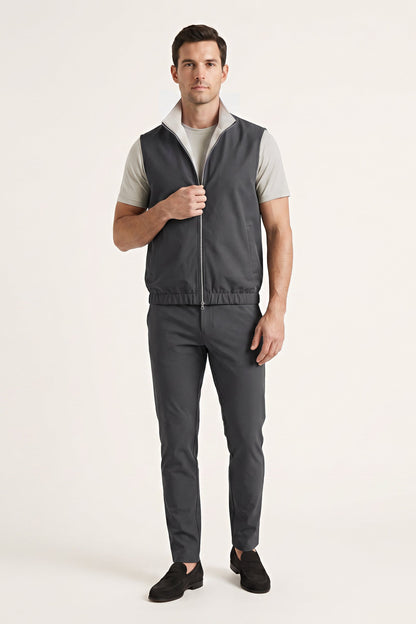 Men's 3-Piece Casual Set with Reversible Vest - Grey